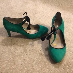 Boden green suede heels
